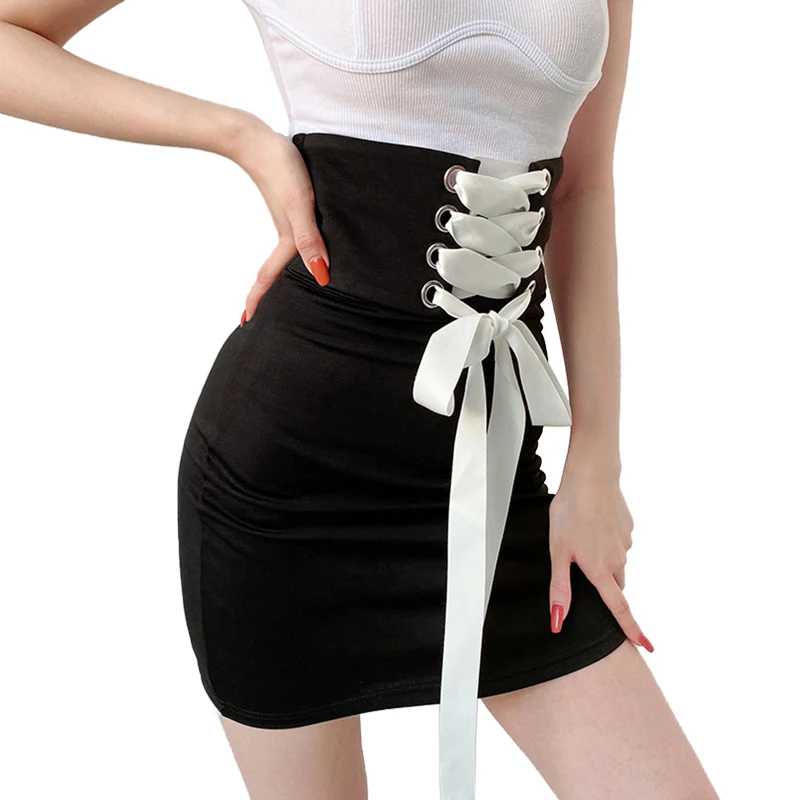 

2021 Women Pencil Skirt Bag Hip Slim Fit Bandage Tie Up Evening Party Cocktail Clubwear Sexy Ladies Elegant Classic Clothing