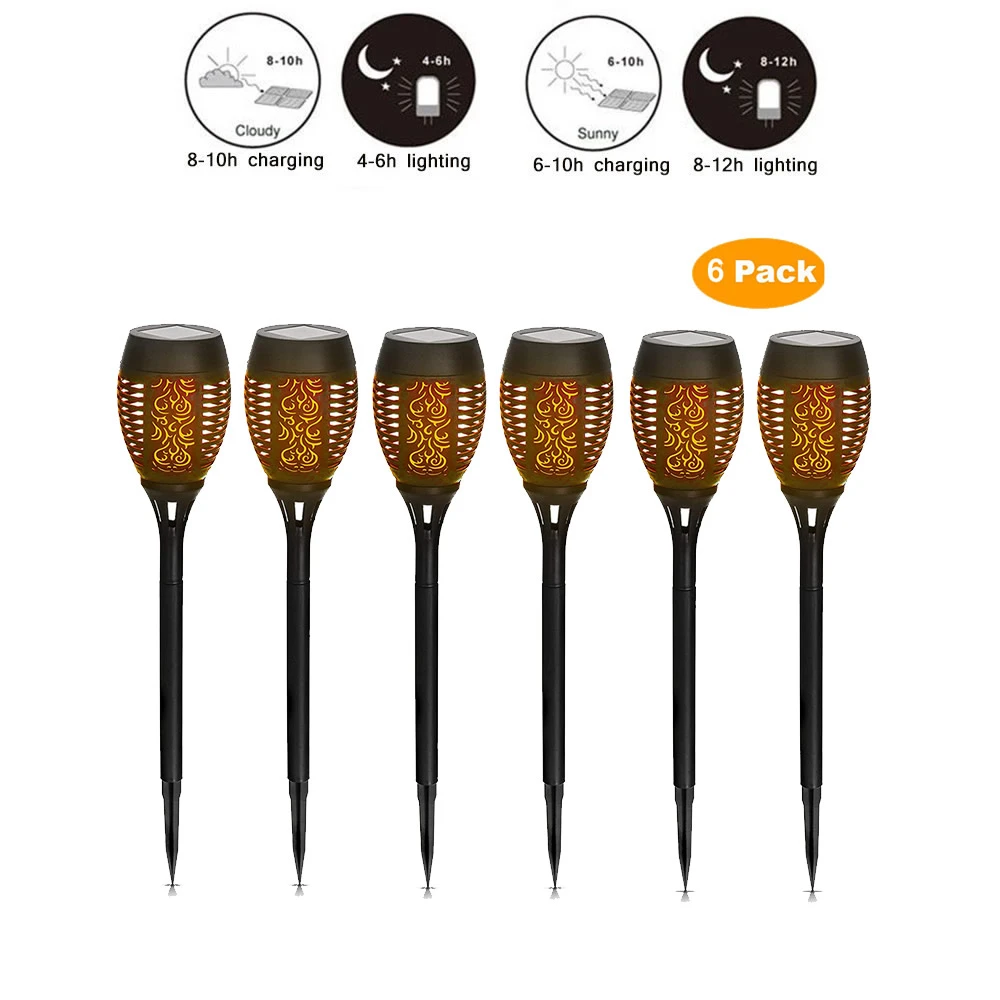 

6 pcs Solar Flame Flickering Lawn Lamp Led Torch Light Realistic Dancing Flame Light Waterproof Outdoor Garden Decor Lamp Hot