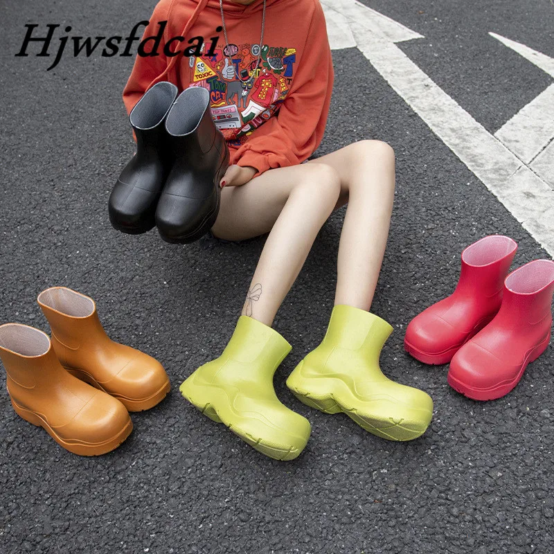 

Hjwsfdcai 2021 New Brand Women Rain Boots Rubber Ladies Walking Waterproof Ankle Rainboots Casual Thick Bottom Women Short Boot