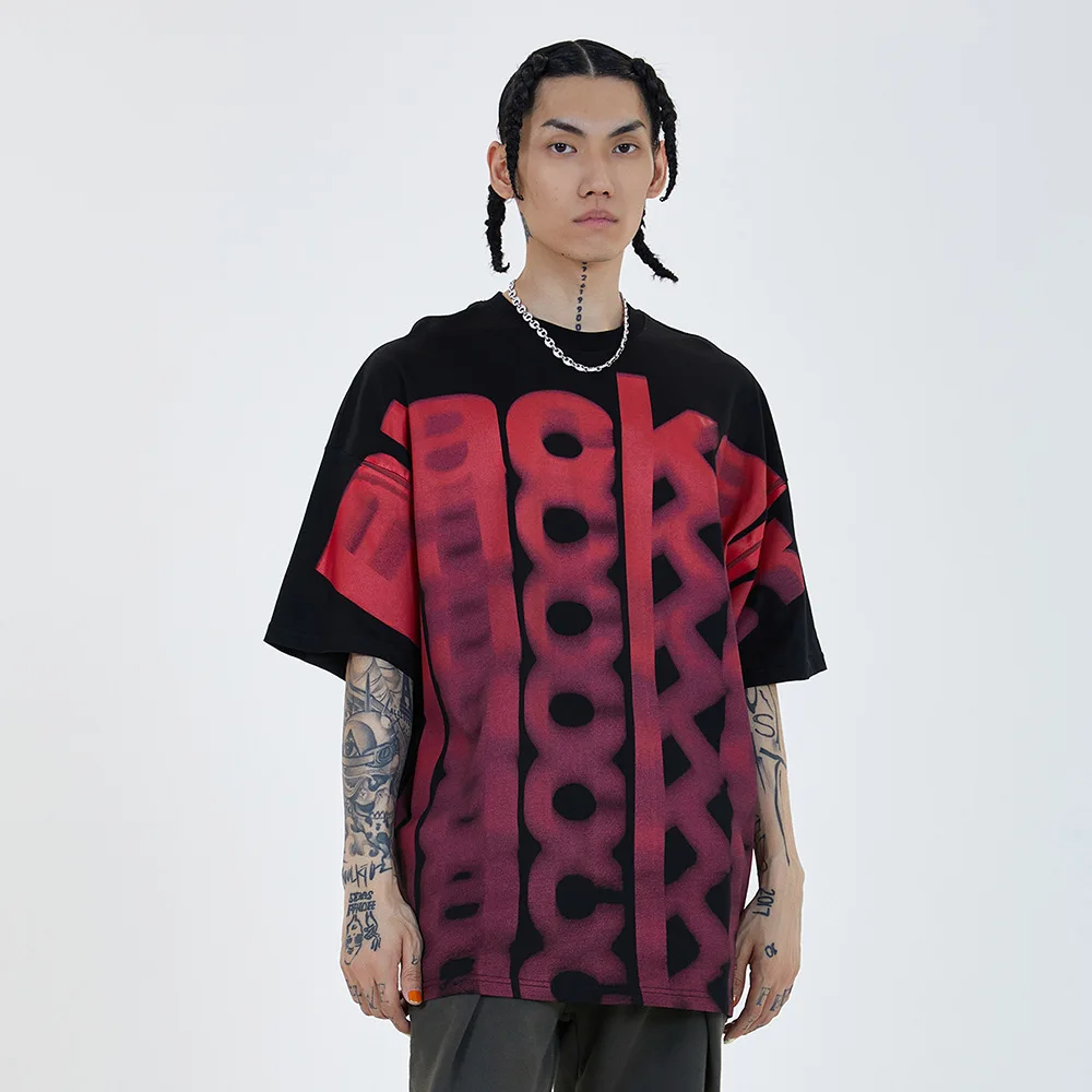 

VFIVE UNFOUR Short Sleeve Tees Men Punk Rock Gothic Hip Hop Creative Graffiti Print Streetwear Casual Loose Cotton T-Shirts