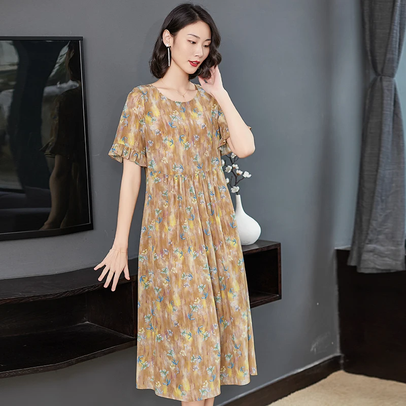 Женское Летнее шелковое платье женское миди пляжное с цветочным рисунком модные