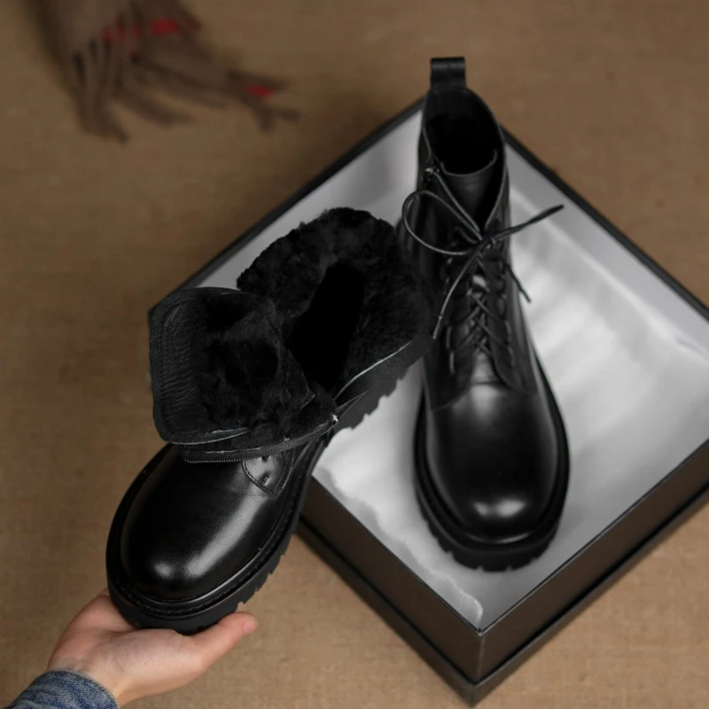 

Girseaby Size 34-42 2021 Woman Real Leather Ankle Boots Fashion Russia Minus 30 Degrees Winter Warm Boots Platform Footwear 42