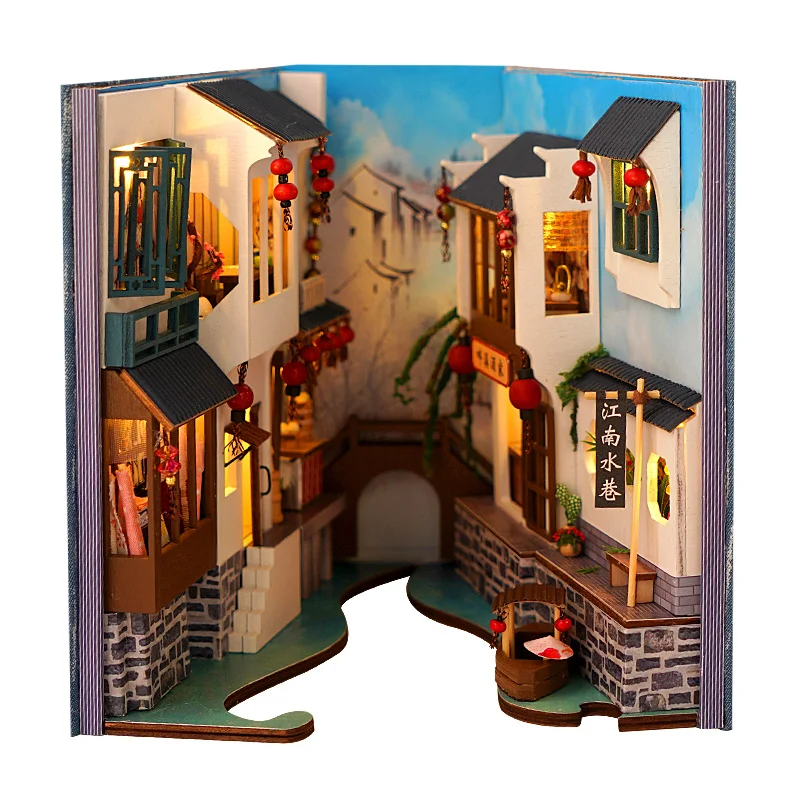 diy book nook shelf insert kits miniature dollhouse with furniture roombox bookends model building toys girls gifts home decor free global shipping