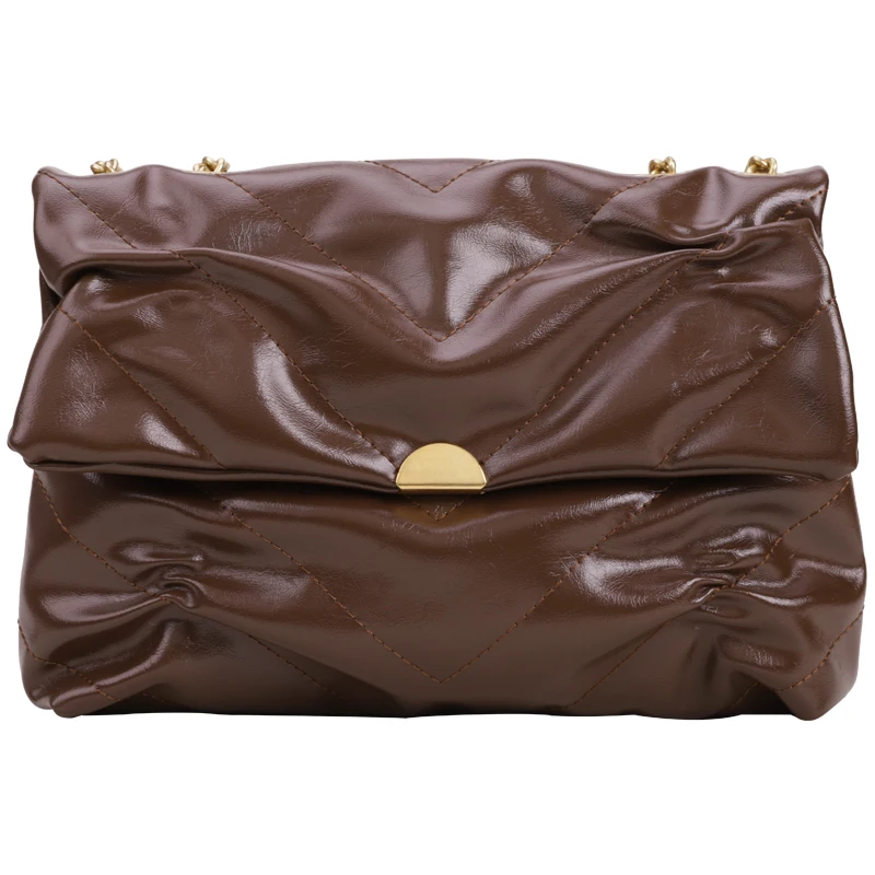 

fashion chains ruched women shoulder bags designer handbags luxury soft pu leather crossbody messenger bag lady small flap purse