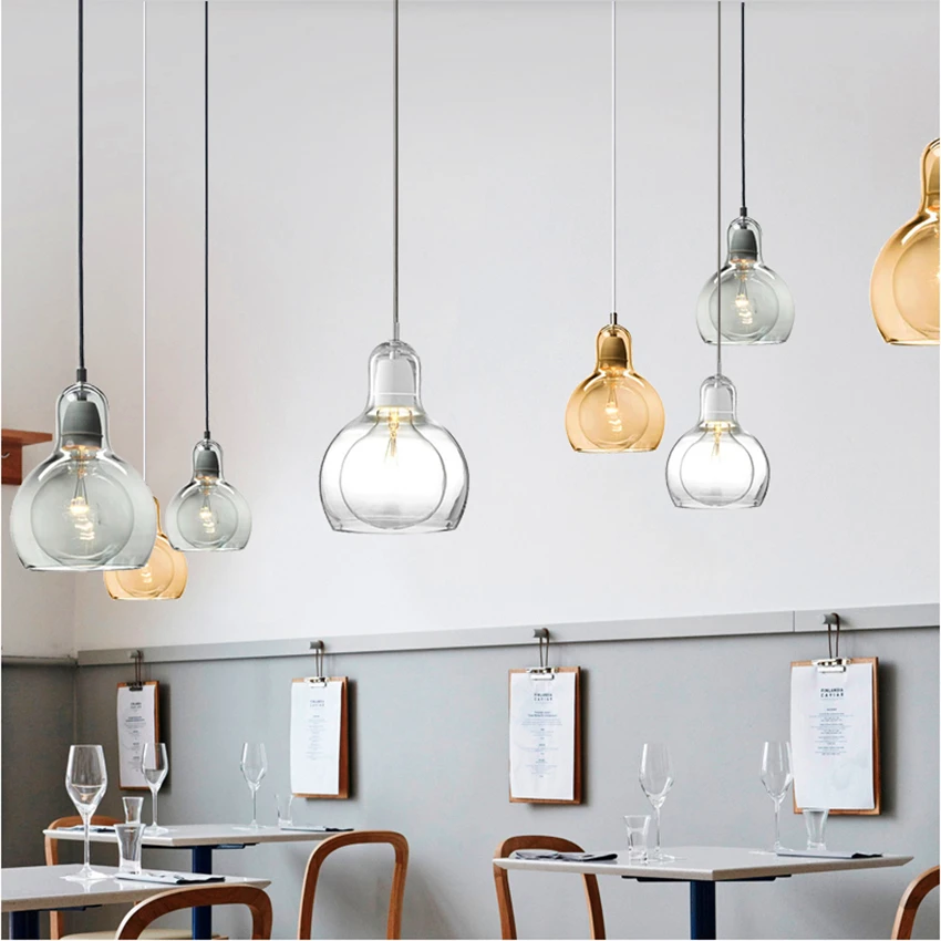 Лампа подвесная Loft E27 с прозрачным амбровым стеклянным плафоном LED, нордическая люстра, светильники шарики для подвески, декор дома, крепления.