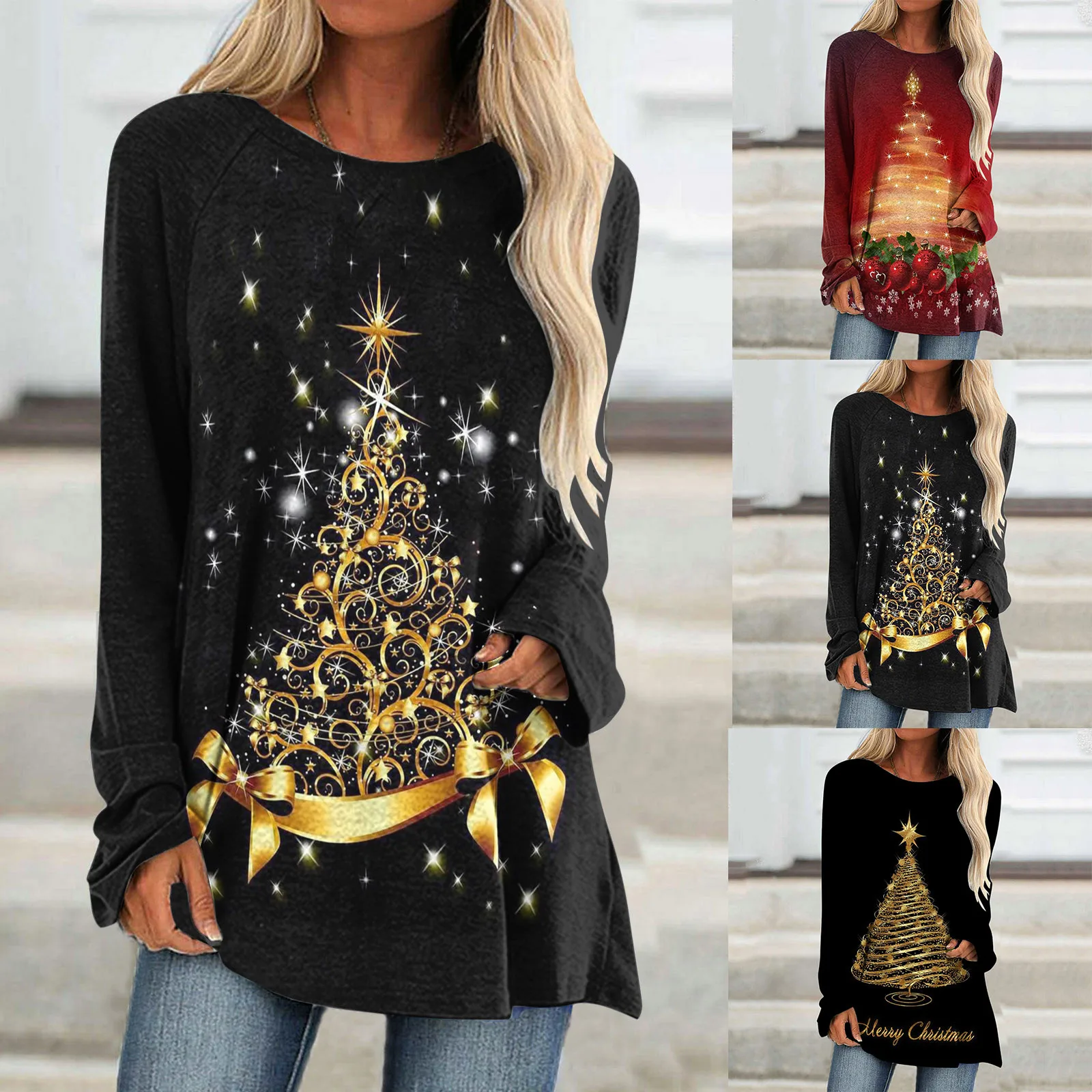 

Женская хлопковая туника с длинным рукавом и круглым вырезом