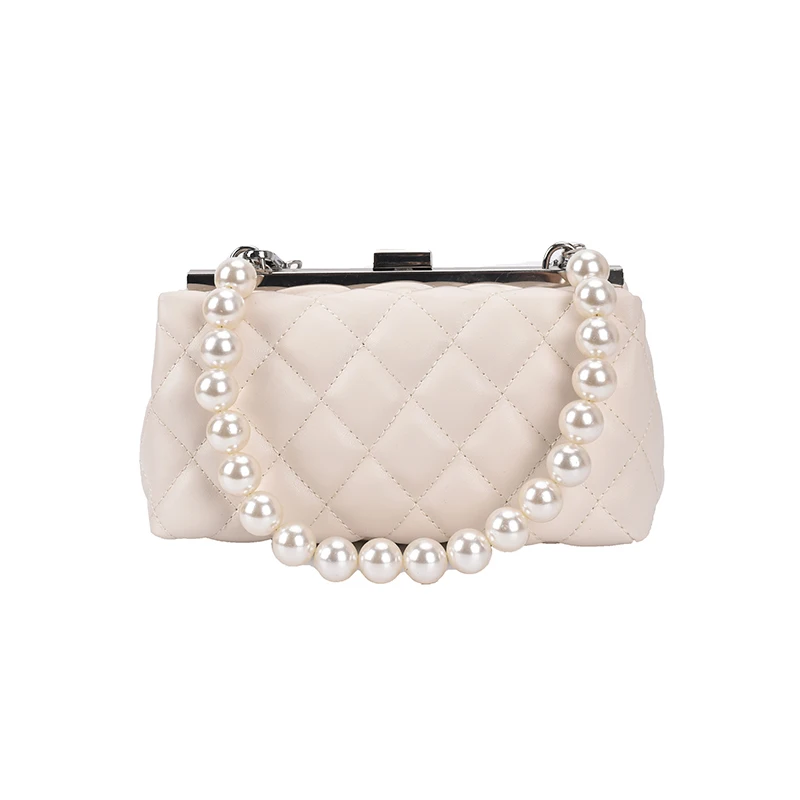 

Lingge Pearl Beading PU Leather Crossbody Bags for Women 2021 Summer Fashion Branded Shoulder Handbag Lady Trending Clutch