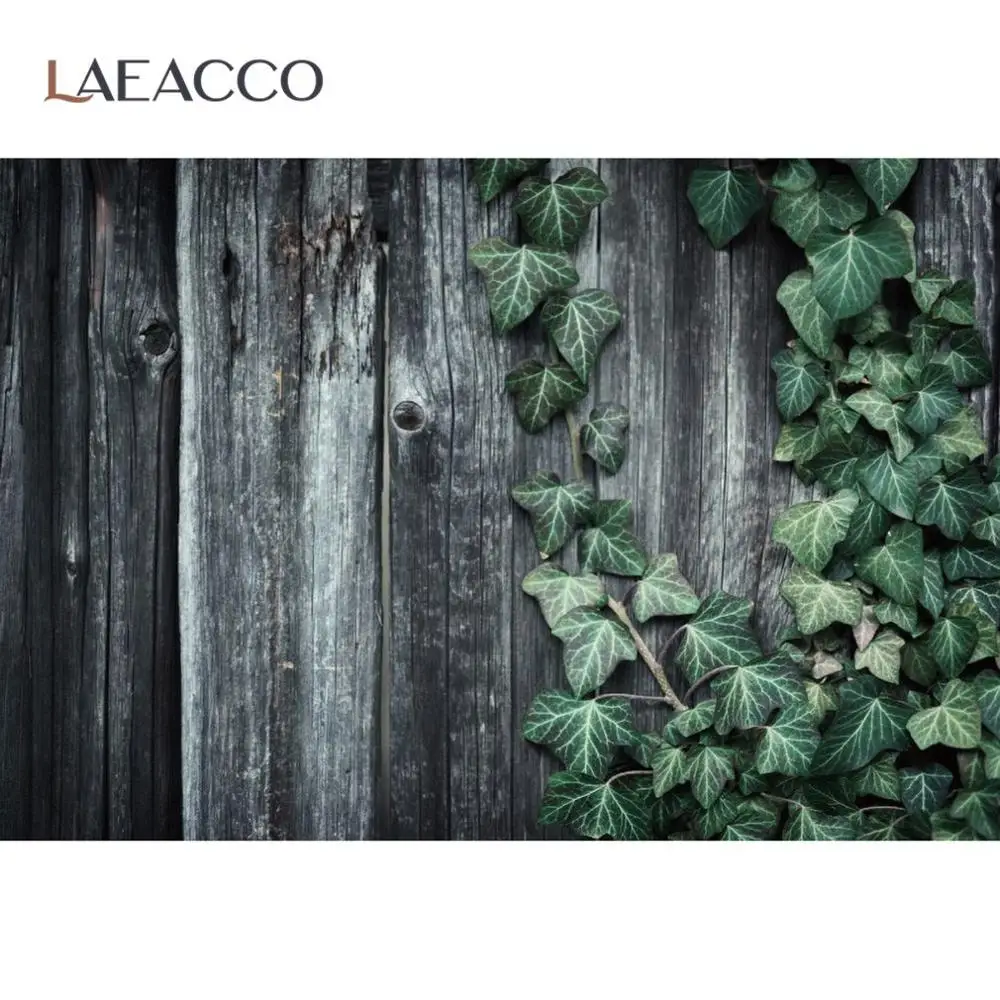 Laeacco Grunge Dark Planks Wood Board Tree Leaves Pattern Photographic Background Photography Backdrop For Digital Photo Studio |