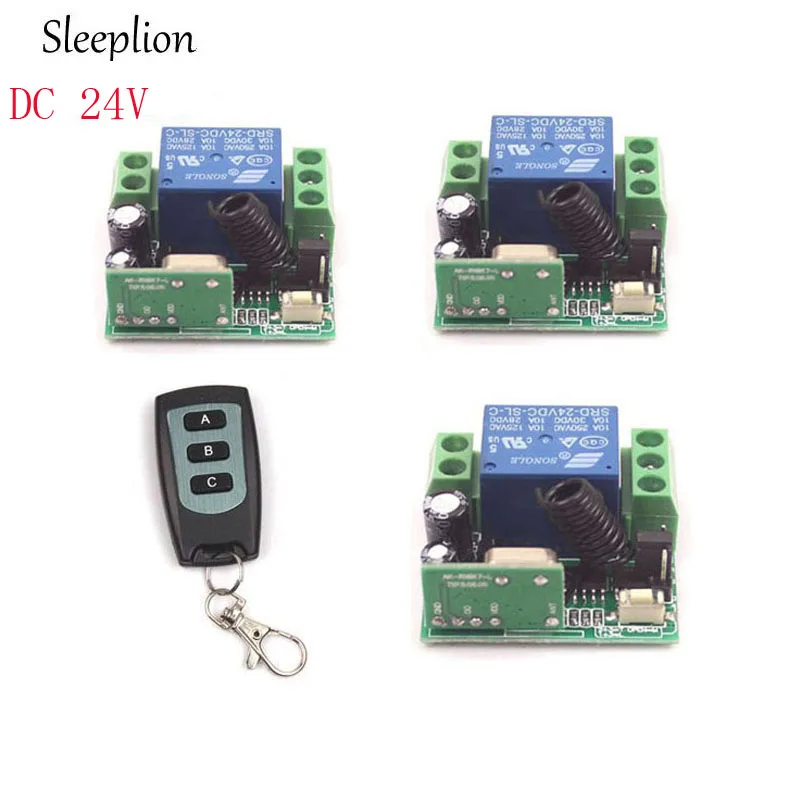 

Sleeplion DC 24V 1CH Channel Wireless RF Remote 3-key Switch ON/OFF Transmitter 3 Receiver 24V Teleswitch Wireless Module