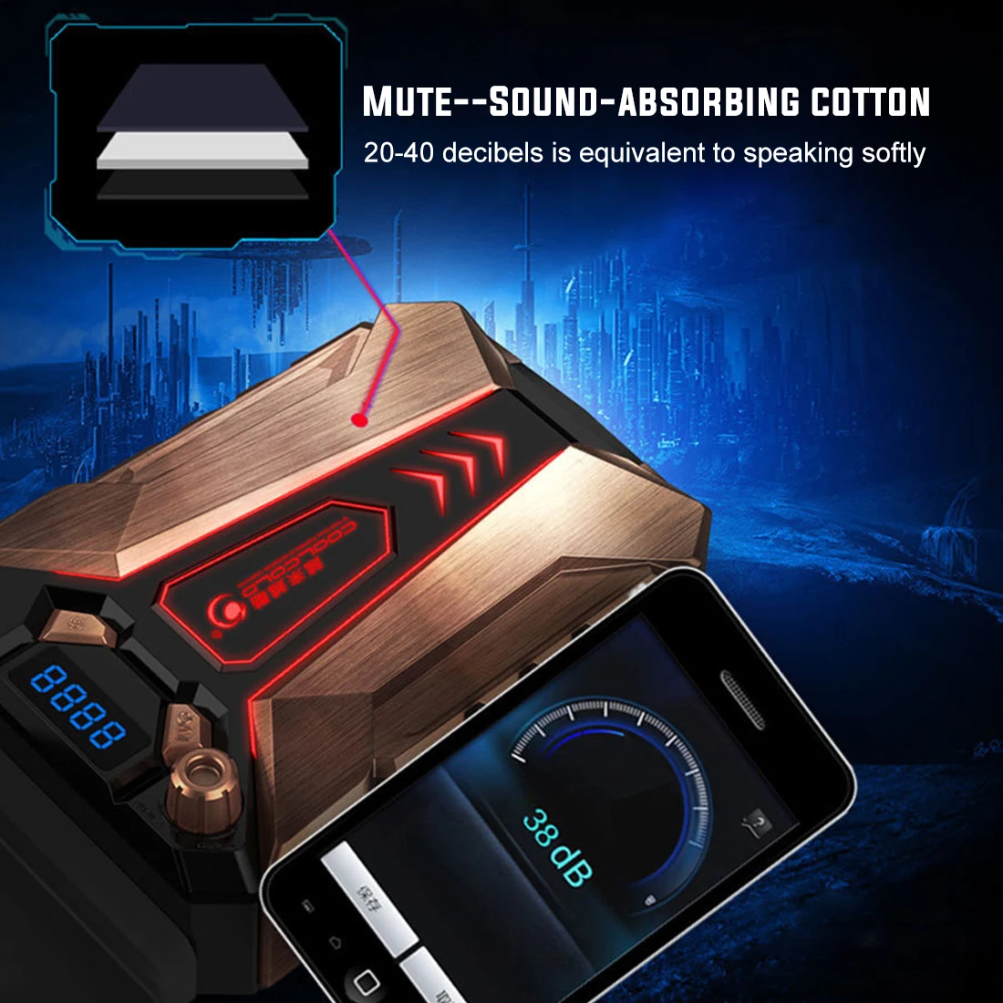 

New Laptop PC Cooler Smart Temperature Control Exhaust Fan Radiator with Display Screen - 9V Storm Version