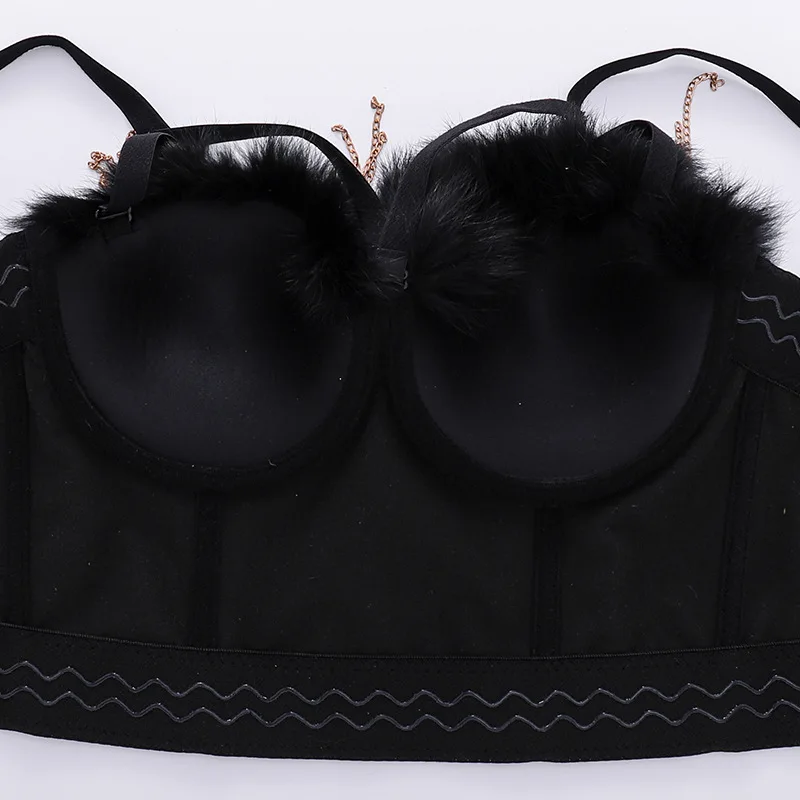 

2020 New Women Real Rabbit Fur Camisole Top Chain Tassels High Quality Crop Top Bustier Bra Night Club Party Tank Tops