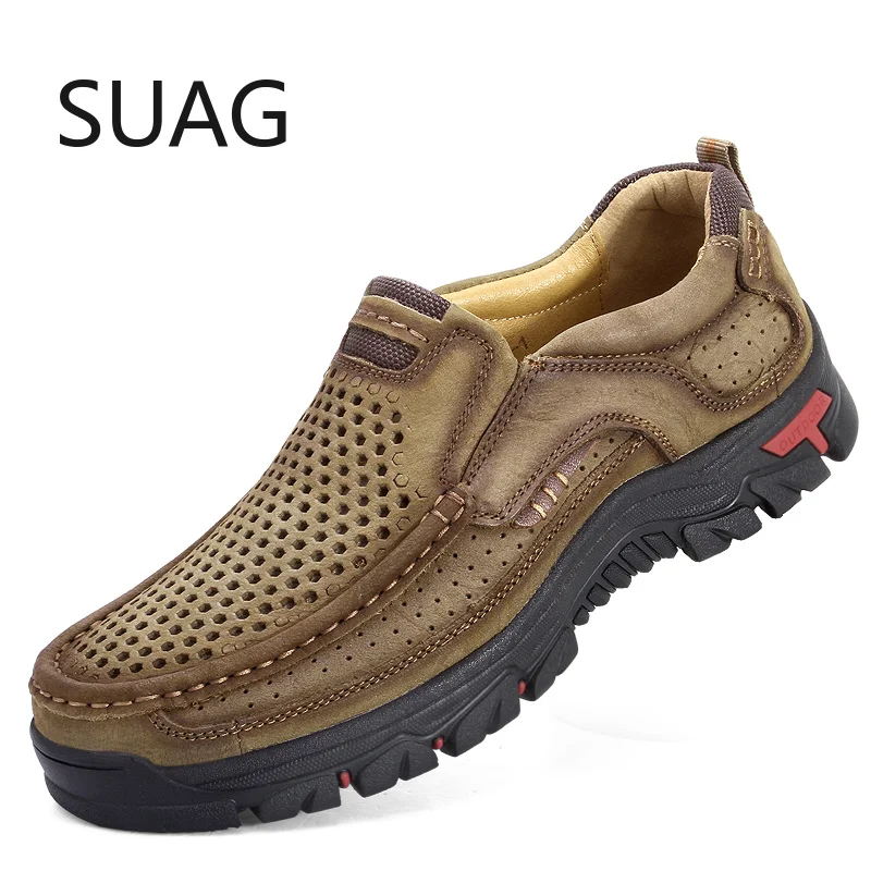 Beli Sepatu Kulit Asli 100% Sepatu Kasual Kulit Sapi Pria Luar Ruangan Kualitas Tinggi Sepatu Datar Pria 2 Gaya Alas Kaki Pria Bertali