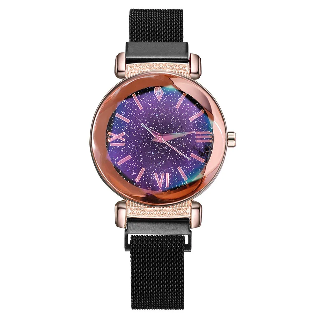 

Women Stainless Steel Strap Wristwatches Ladies Starry Sky Purple Dial Mesh Watches Female Casual Quartz Watch Gift Reloj Mujer