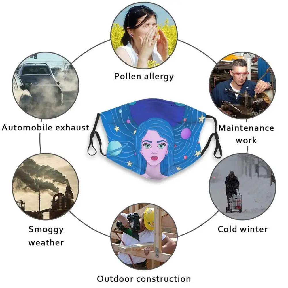 

Galaxy Girl Reusable Mouth Face Mask With Filters Kids Galaxy Girls Magic Waves Planets Space Universe Moon Stars Dreamy