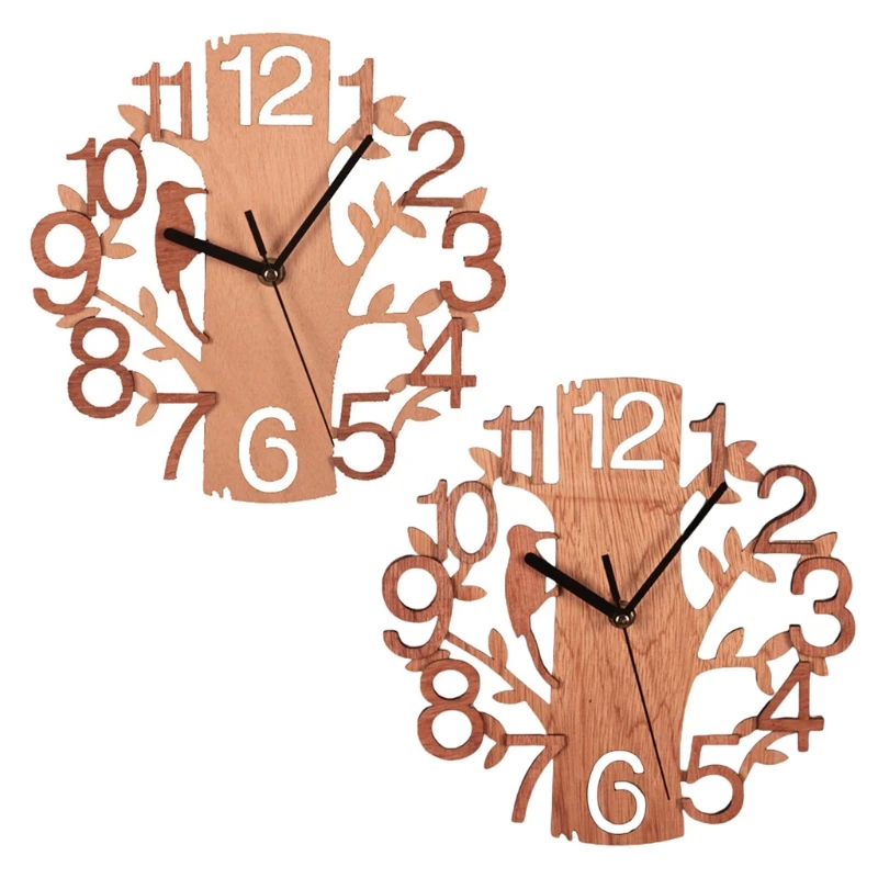 

23cm Dia Tree Shaped Bird Wooden Wall Clock House Living Room TV Background Gift Dropshipping