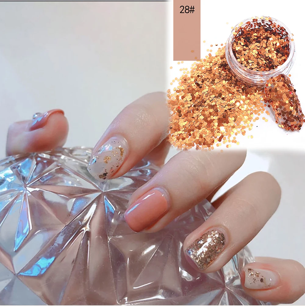 Flakes Slices Manicure Nails Art Decoration 1 Bottle Nail Sparkly Pink Silver Champagne Colorful Shimmer Flash Effect Hexagon
