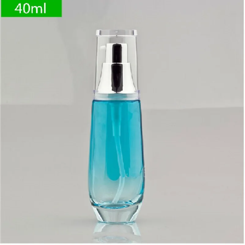 40ml gradient blue glass bottle  silver press pump transparent lid for lotion/serum/emulsion/foundation toner skin care packing