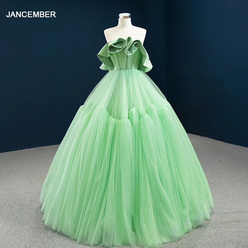 

RSM67012 Green Evening Dress Banquet Frilled 2021 New Lace Backless Elegant Draped Prom Dresses платье женское вечернее