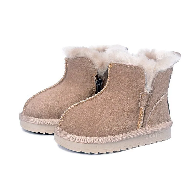 

2021 New Winter Children Snow Boots Genuine Leather Wool Girls Boots Plush Boy Warm Shoes Fashion Kids Boots Baby Toddler Shoes