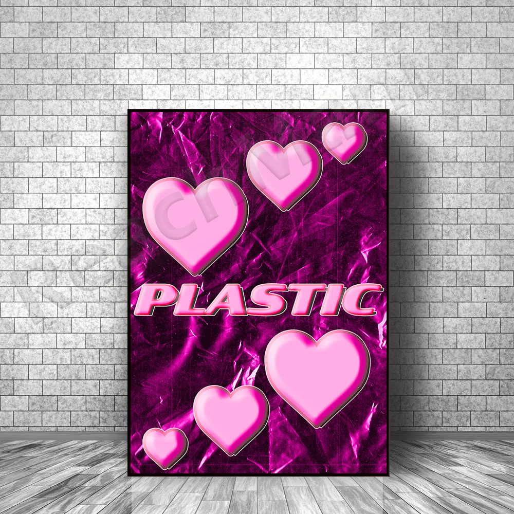Typography song lyrics plastic heart graphic psychedelic love poster