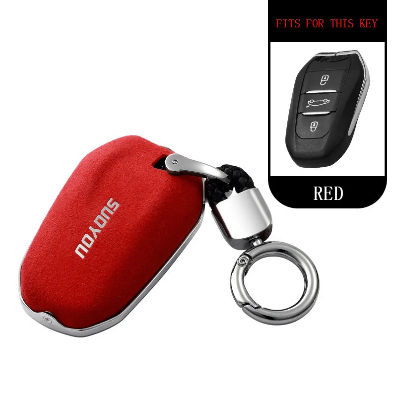 B-Red Замши с подкладкой из меха цинковый брелок для автомобильных ключей, чехол для ключей для peugeot 301 308 308S 408 2008 3008 4008 5008 508 RCZ, 208, 307 Защитная крышка аксессуары - Название цвета: B-Red
