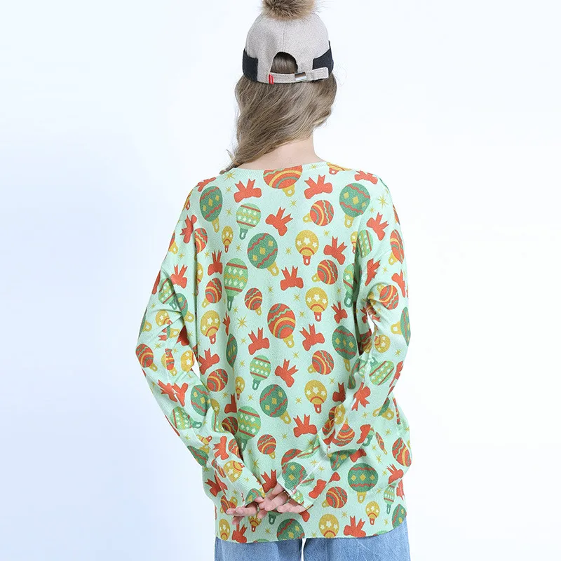 

Autumn Spring O-neck Christmas Print Sweaters Women's Tops Loose Knitted Pullover Outerwear Oversized Sweater TA6351
