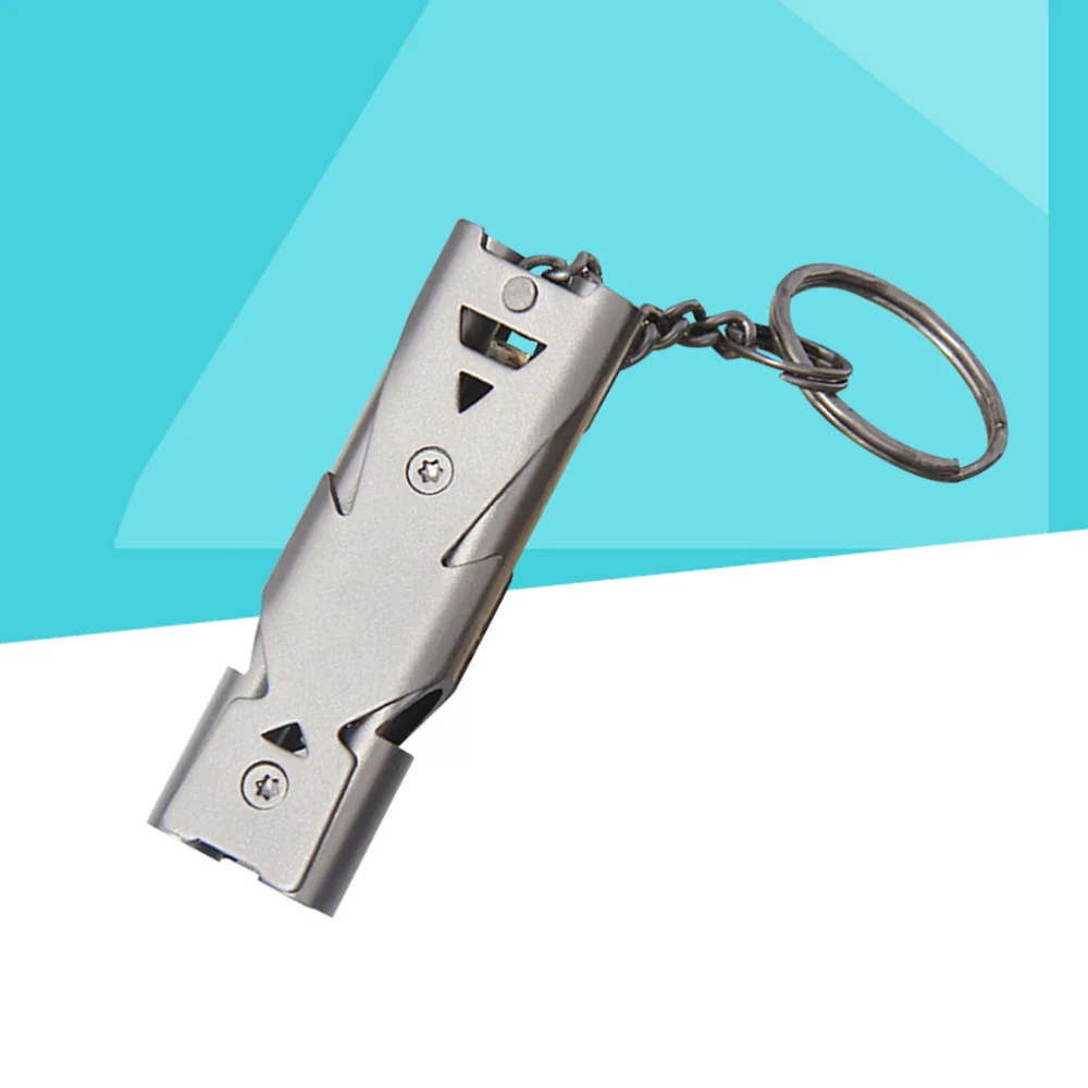 

Stainless Steel Whistle Dual Tubes Whistle with Keychain Outdoor Survival Whistle For School Gym Camping Hiking Training (Silver