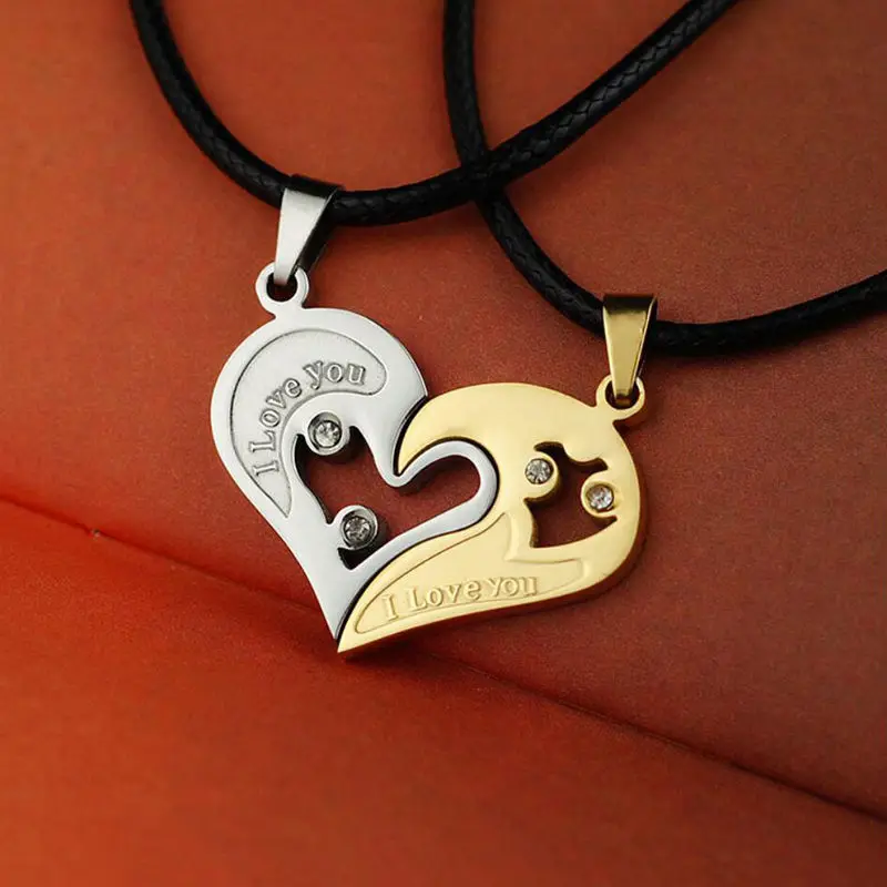 3 1 pair Fashion Couple Heart Shape I Love You Pendant Necklace Unisex Lovers Couples Jewelry Fashion Gift Accessories - Окраска металла: 3