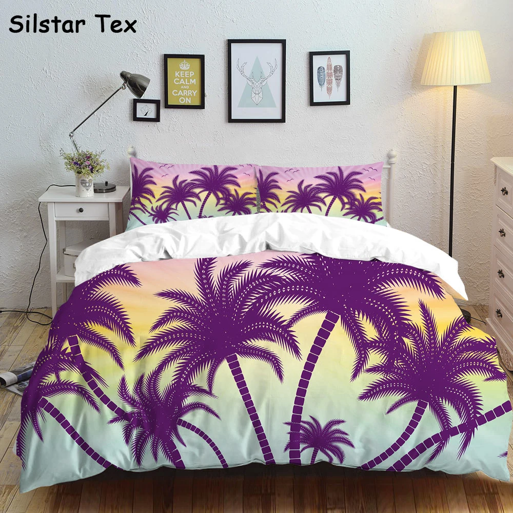 

Silstar Tex Colorful Palm Double Bedding Set New Linen Sheets Bedding Sets Nordic Bedding Cover Duver Pillowcase Bedroom