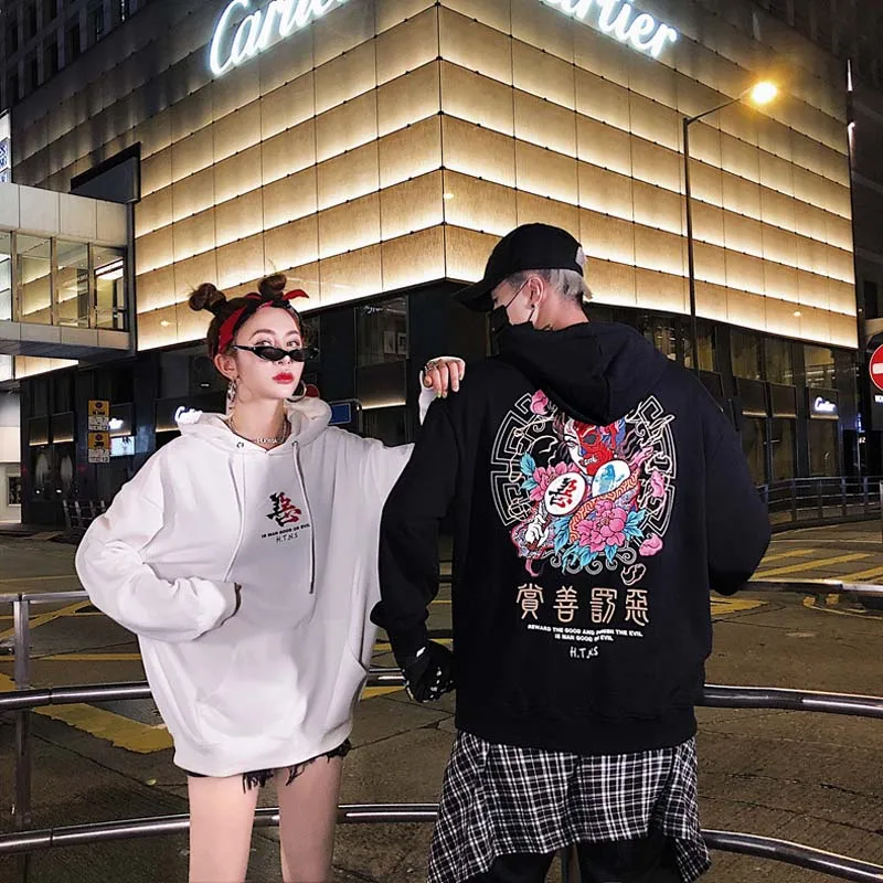 Осенне зимние толстовки в китайском стиле с оригинальным принтом для пары