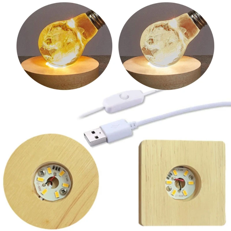 

2 Pcs Wood LED Light 3D Crystals Glass Resin Art Dispaly Base Handmade Ornaments Night Lamp Base Stand