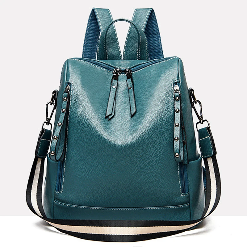 

In Stock Women Leather Backpacks Rivet Vintage Female Shoulder Bag Casual Travel Ladies Bagpack Korean Fashion Gilrs School Bags