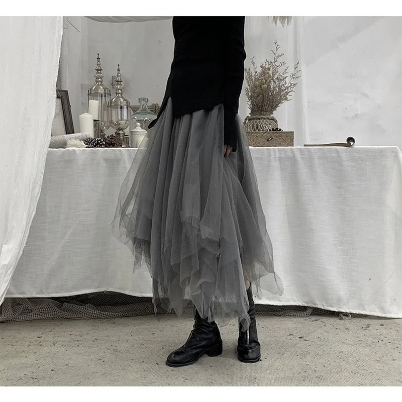 Женская многослойная юбка-пачка средней длины ассиметричная юбка из тюля с
