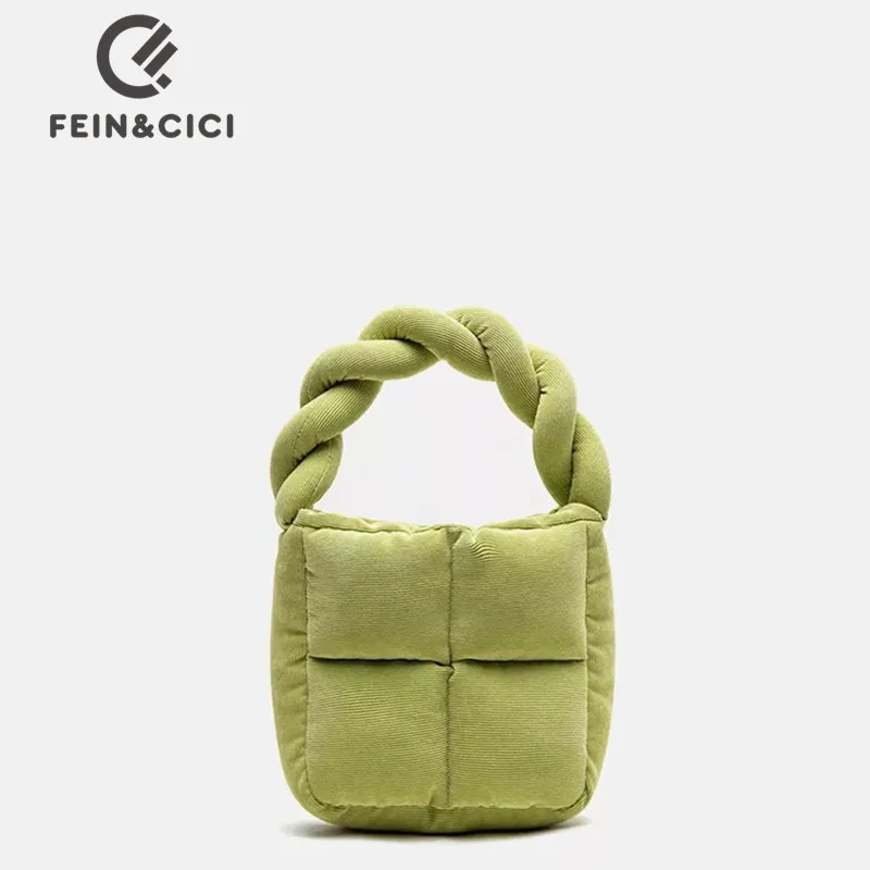 

Designer Padded quilted tote bag Women Casual Space Bale Down Feather puffy handbag warm cute winter bucket bag green pink blue