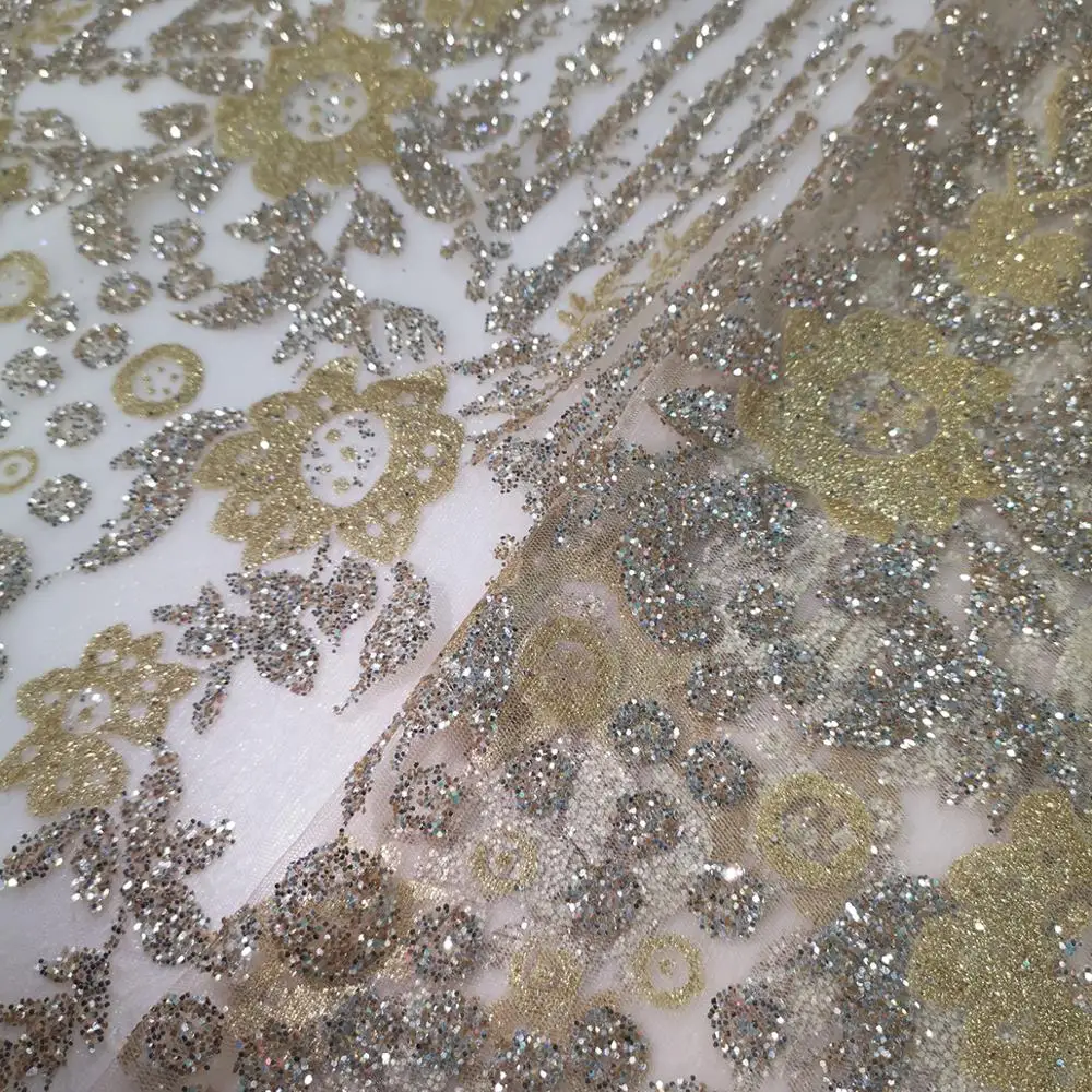 По заводской цене французский Золотой склеенный блеск цветок сетка тюль кружева