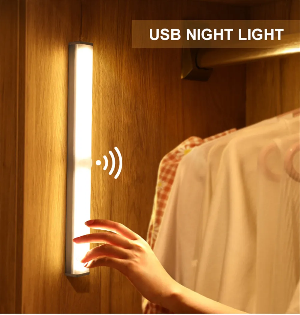 

USB Charging 21/30/50CM LED Under Cabinet Light Wireless Motion Sensor Closet Night Light For Wardrobe Kitchen Closet Lighting