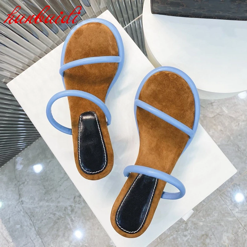 

2021 Summer Women Shose Low Heels Round Toe Concise Slipper Solid Leopard Casual Shose Pearl Bordered Decoration Sandals