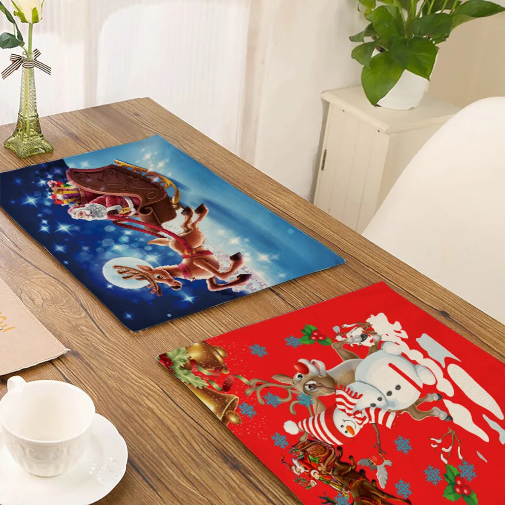 Прямоугольная Рождественская салфетка под приборы орнамент Санта Клаус принт