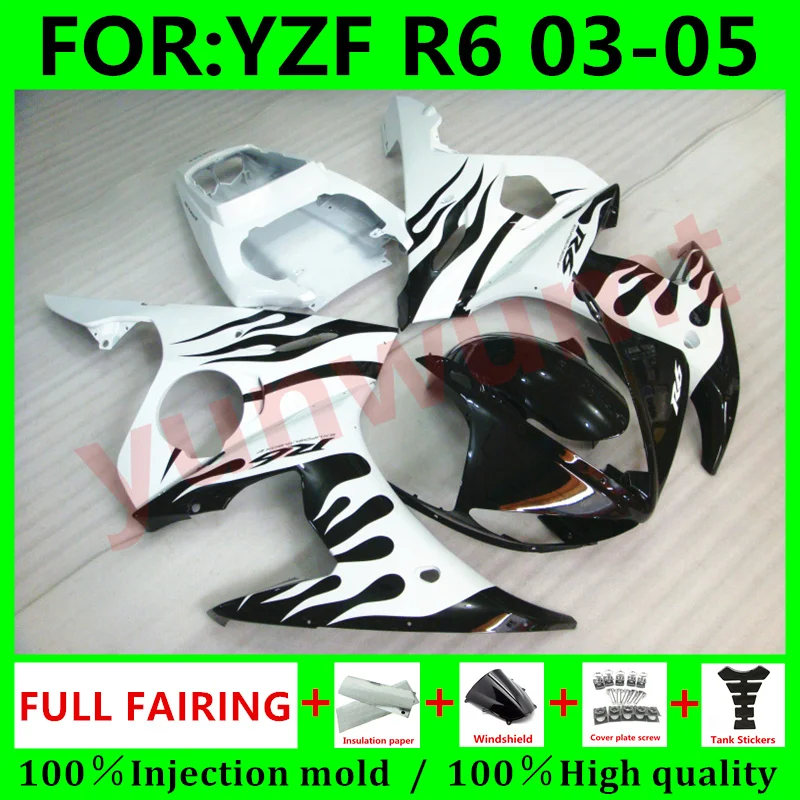 

NEW ABS Motorcycle Injection mold Fairing kit for YAMAHA YZFR6 03 04 05 YZF R6 2004 Bodywork Fairings 2003 - 2005 white flame