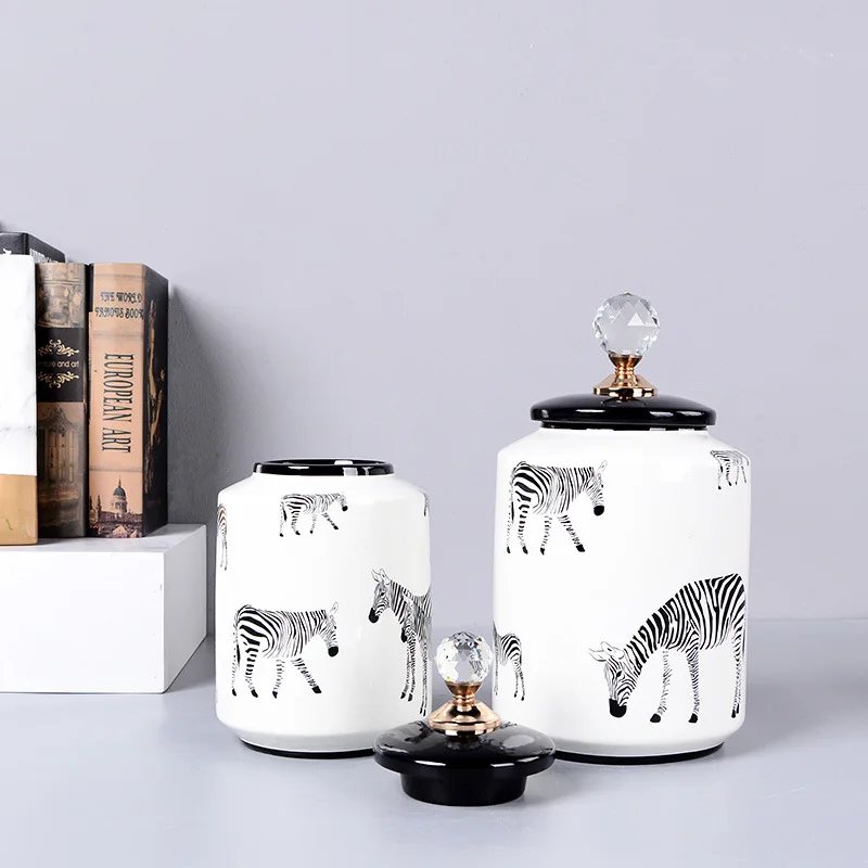 Nordic Стиль дома Гостиная зебры украшения Керамика кувшин ваза флористики цветок
