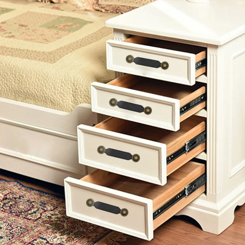 Черные кожаные ручки для шкафов дверная фурнитура мебельные ящики шкаф кухонный