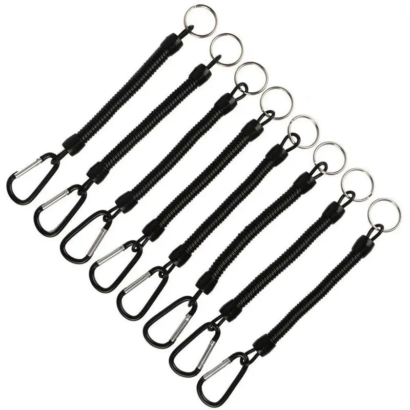 

Black Fishing Lanyard Accessories Plastic Retractable Coiled Tether with Carabiner for Pliers Lip Grips Tackle Fish Tools (Pack