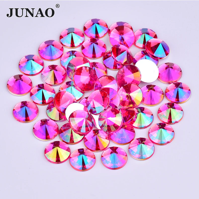 

JUNAO 4 5 6 10mm Glitter Rose AB Rivoli Rhinestone Round Flat Back Crystal Stone Non Hotfix Acrylic Strass Gems for DIY Crafts