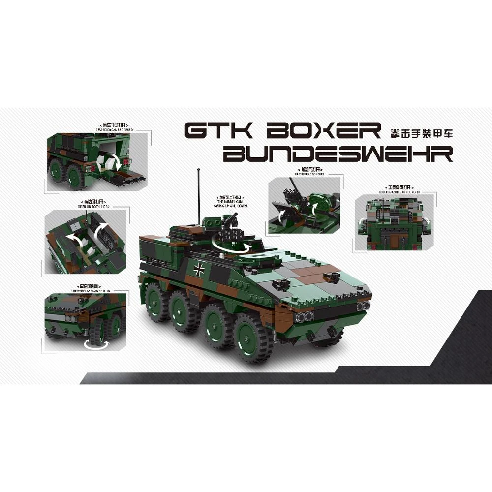 

XINGBAO 06043 Military Series 808pcs The GTK BOXER Armored Vehicle Model Building Blocks Bricks Educational Toys Stem Toys Gifts