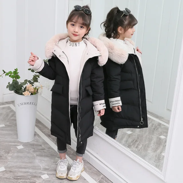 

Rlyaeiz Brand New Girls Winter Jackets Coats 2019 Fashion Mid-long Fur Collar Kids Girls Parka Cotton Padded Warm Coat Age 3-11y
