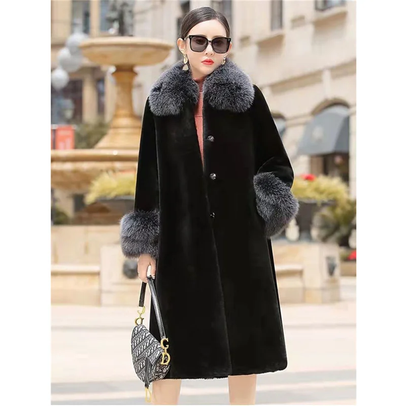 2022 Faux Fur Coat Female Spring And Winter Imitation Mink Fur Coat Fox Fur Large Fur Collar Loose Winter Warm Parkas Jackets