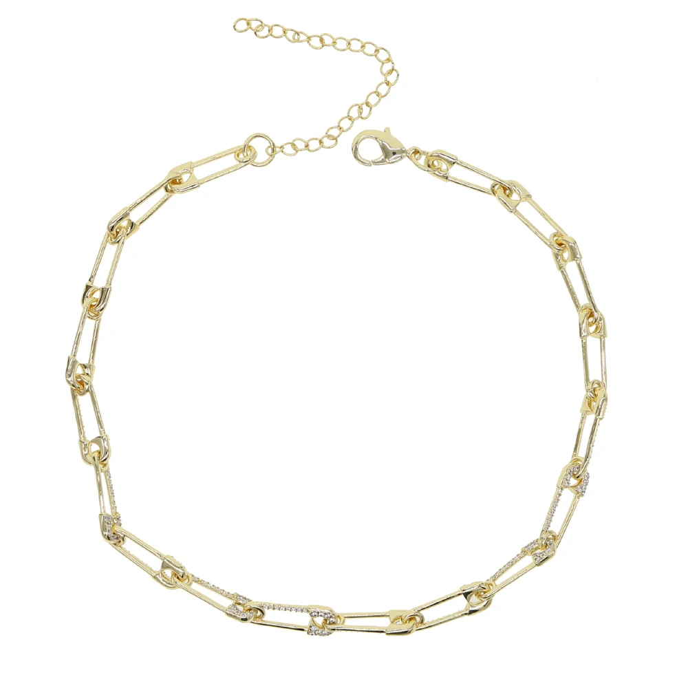 Прямая поставка ожерелье чокер золотого цвета с микрозакрепкой из фианита