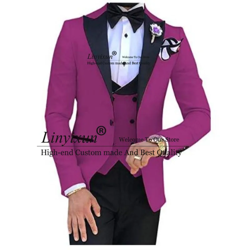 

2020 Casual Men Suit Slim Fit 3 Pieces Formal Prom Tuxedos Double Breasted Suits for Wedding Groomsmen (Blazer+Vest+Pants)