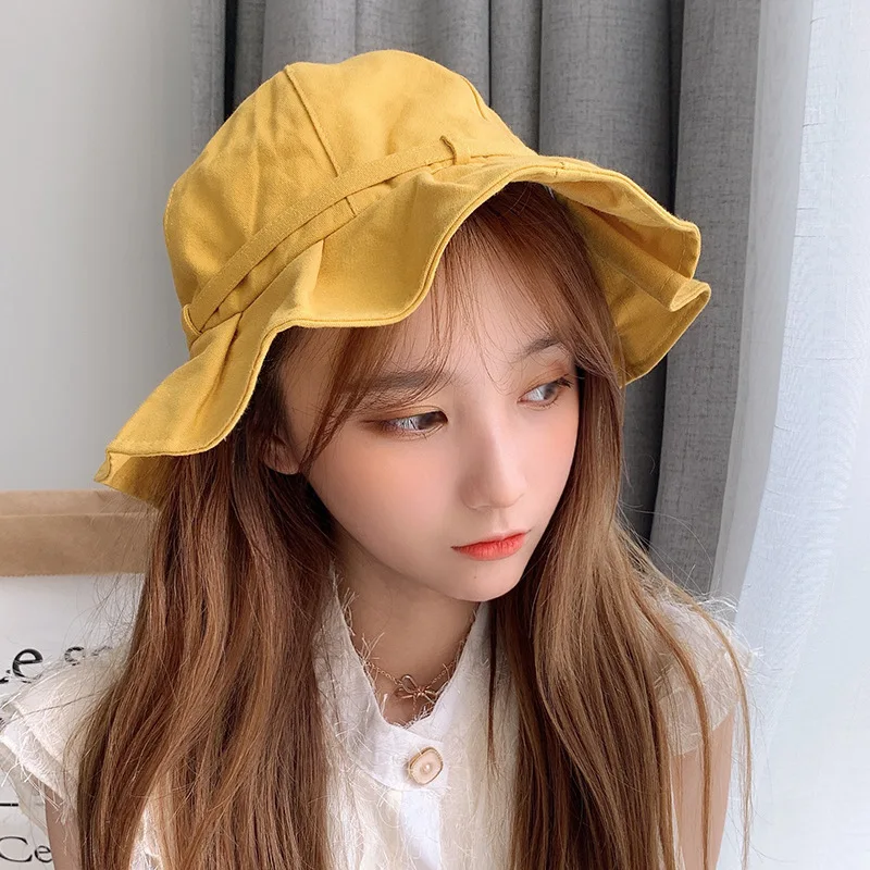 

Summer Sun hat Women's Sun hat Wave Pleated Brim Fisherman hat Female Cotton Thin Section Sun hat Cute Soft Girl Fisherman hat