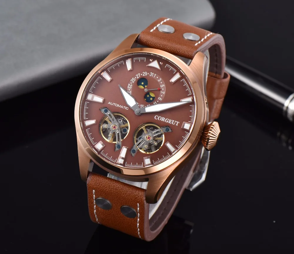 Corgeut 47 мм чехол мужские часы автоматические PVD Storage Tourbillon механические D18|Мужские